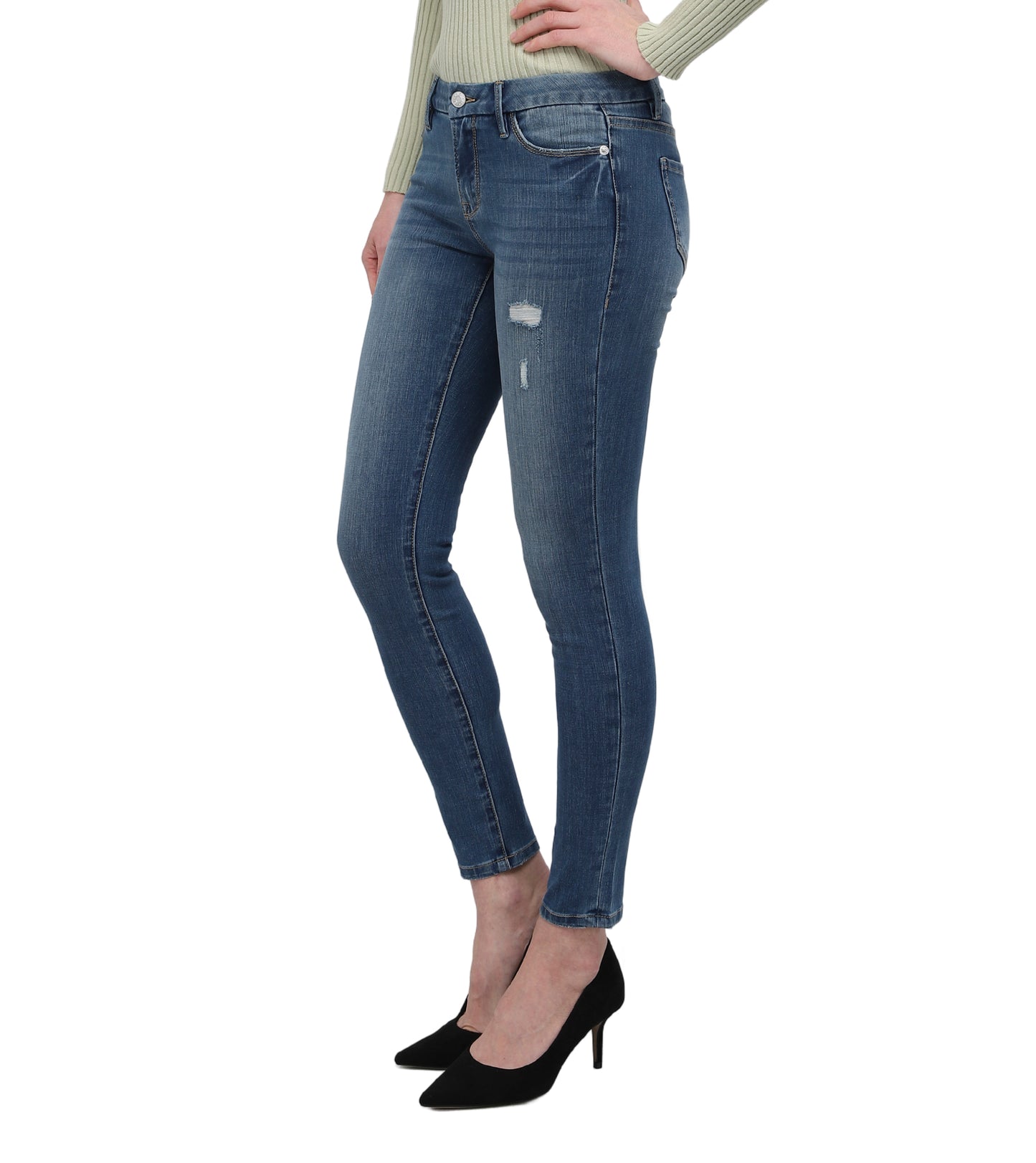 Thym-AK (Plain Blue Skinny Ankle Jeans)