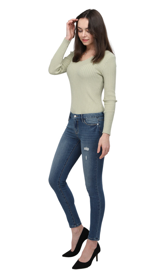 Thym-AK (Plain Blue Skinny Ankle Jeans)