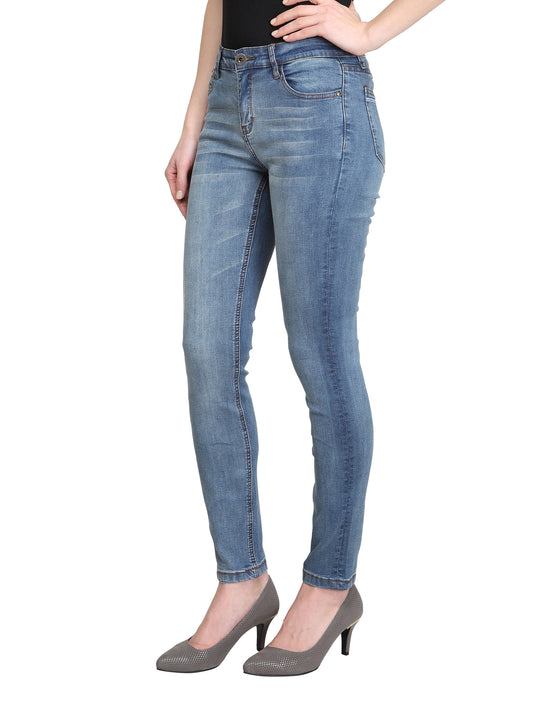 Iris-AK (Distressed Plain Blue Ankle Skinny Jeans)