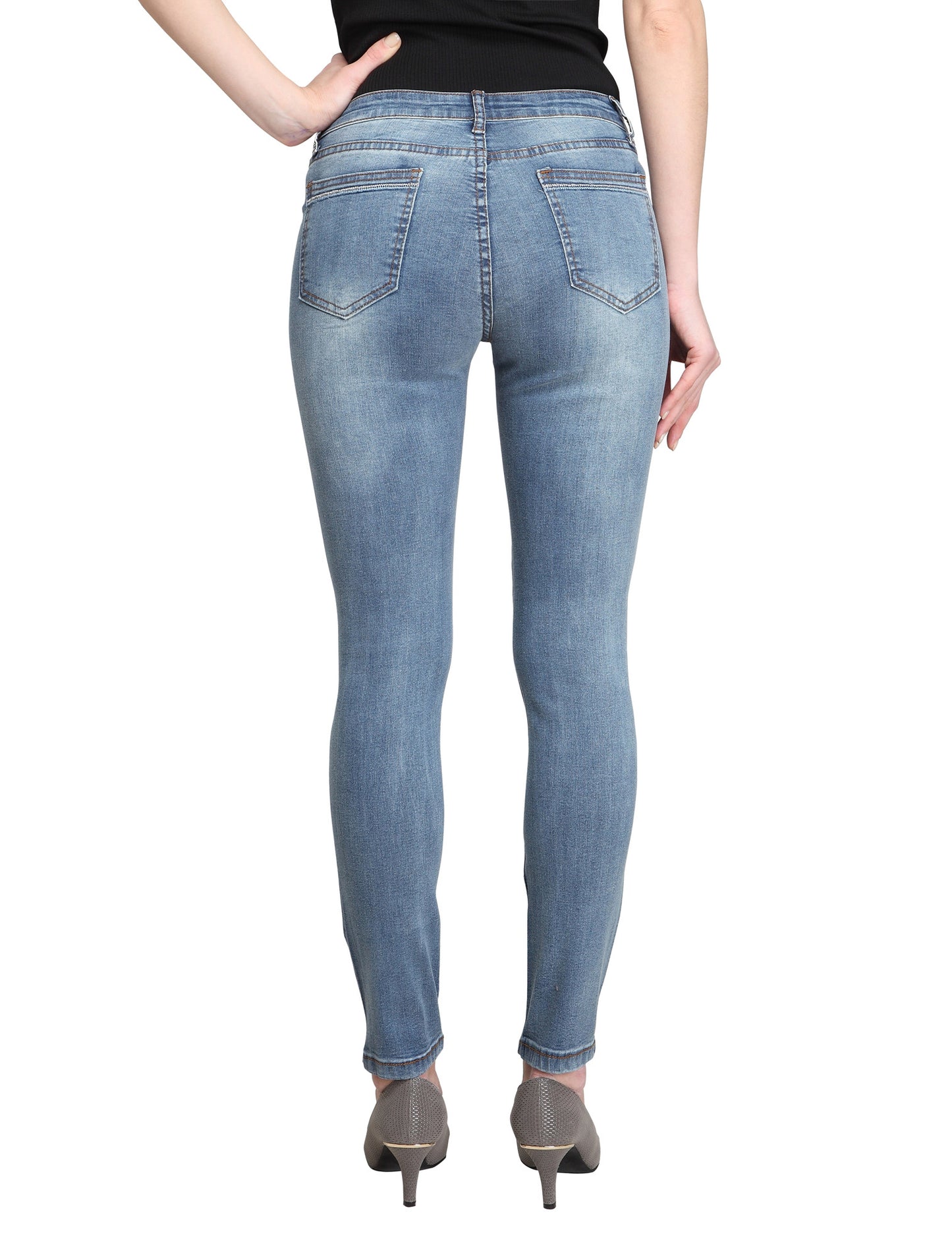 Iris-AK (Distressed Plain Blue Ankle Skinny Jeans)