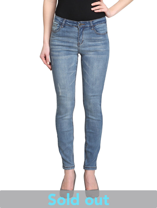 Iris-AK (Distressed Plain Blue Ankle Skinny Jeans)