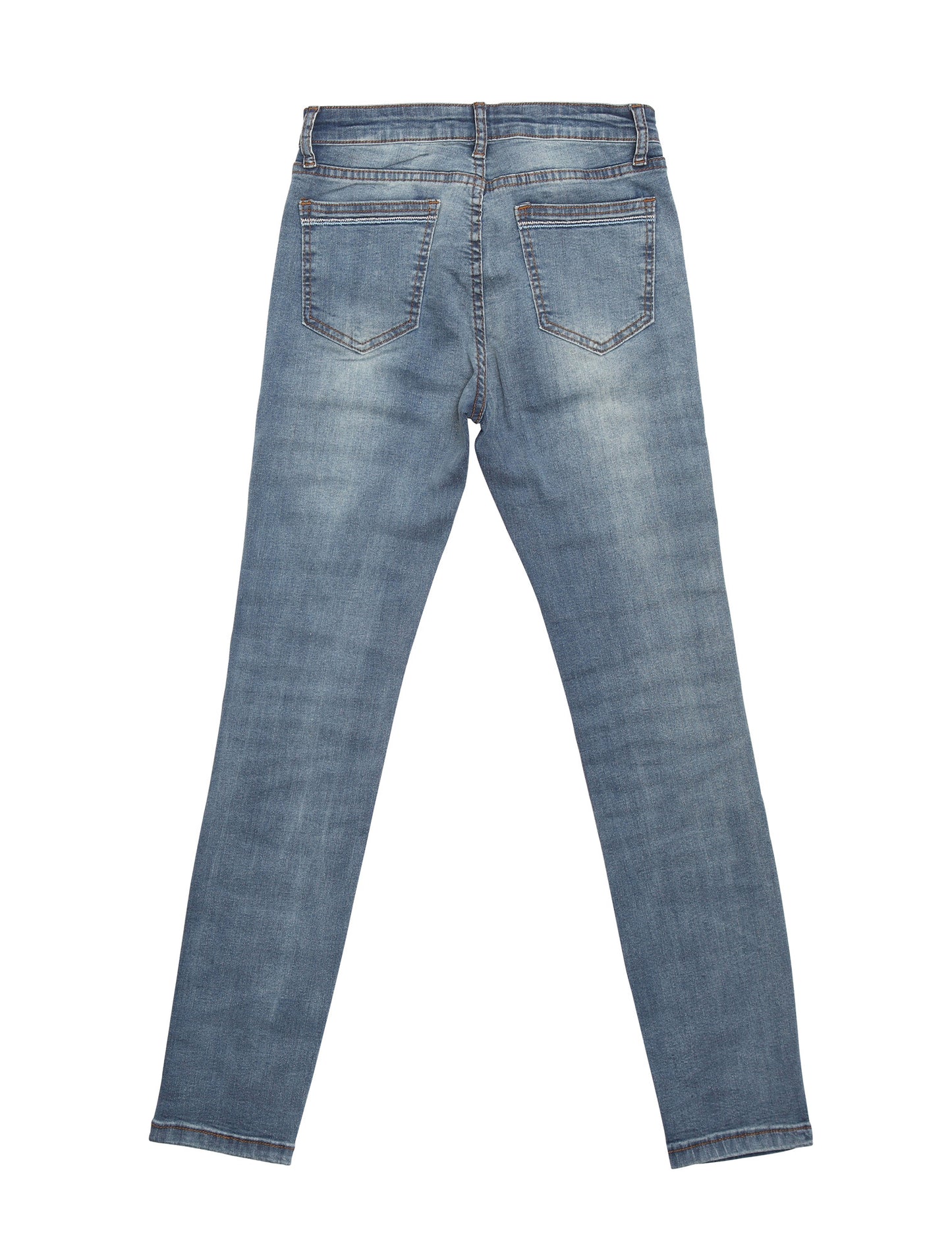 Iris-AK (Distressed Plain Blue Ankle Skinny Jeans)