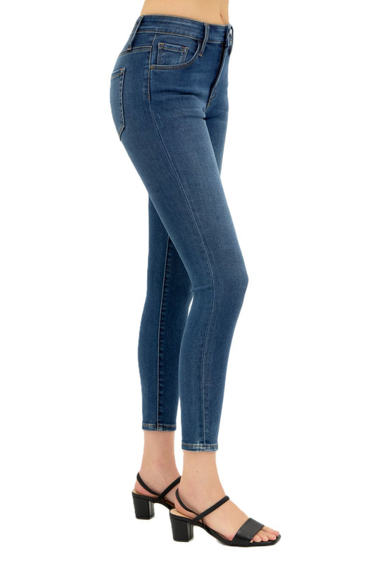 Mila a mid-wash skinny side view