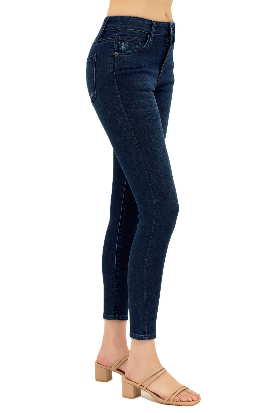 Lena a high-rise skinny in deep indigo side view